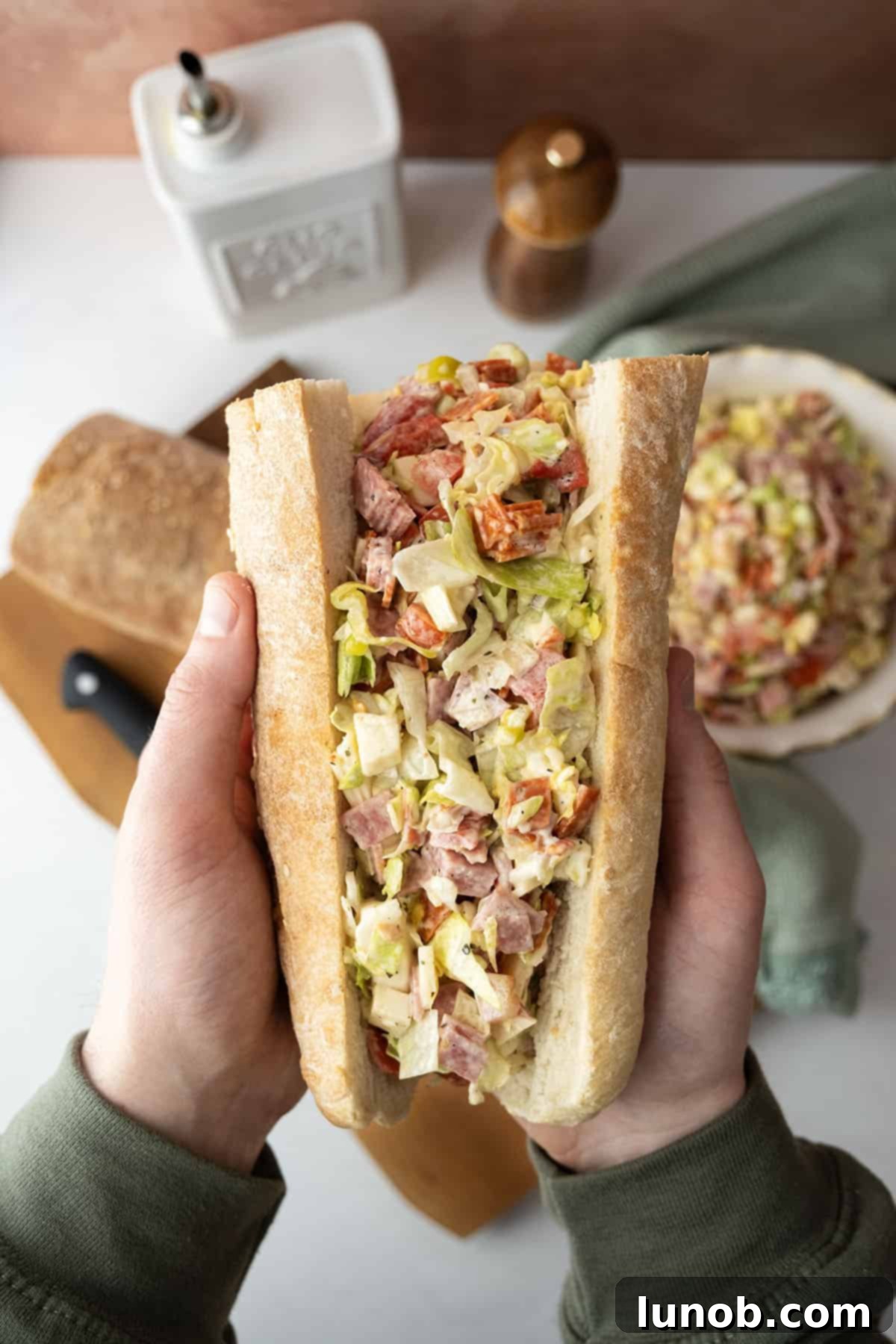 Chopped Italian Salad in an Italian sub.