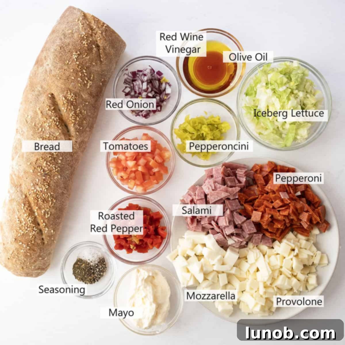 Ingredients for a chopped Italian salad.