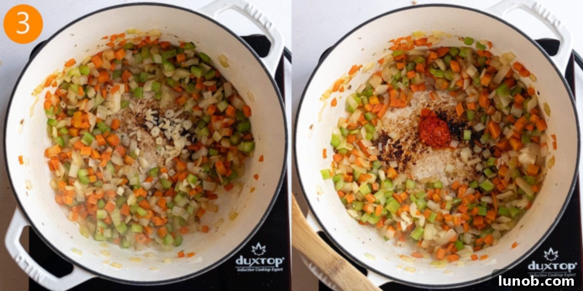Sauteing garlic and calabrian chili peppers with vegetables.