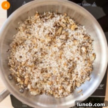 Toasting arborio rice.