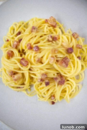 The Art of Perfect Carbonara 16 Perfectly emulsified carbonara with a smooth, silky sauce coating the pasta beautifully.