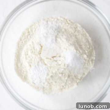 Soft Baked White Chocolate Macadamia Delights 4 Dry Ingredients combined in a mixing bowl.