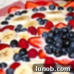 Memorial Day Sugar Cookie Crusted Red, White & Blue Fruit Pizza