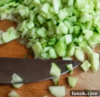 Roughly chopped cucumber