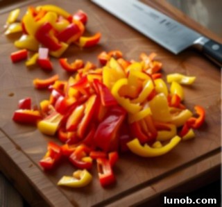 Roughly chopped red and yellow bell peppers