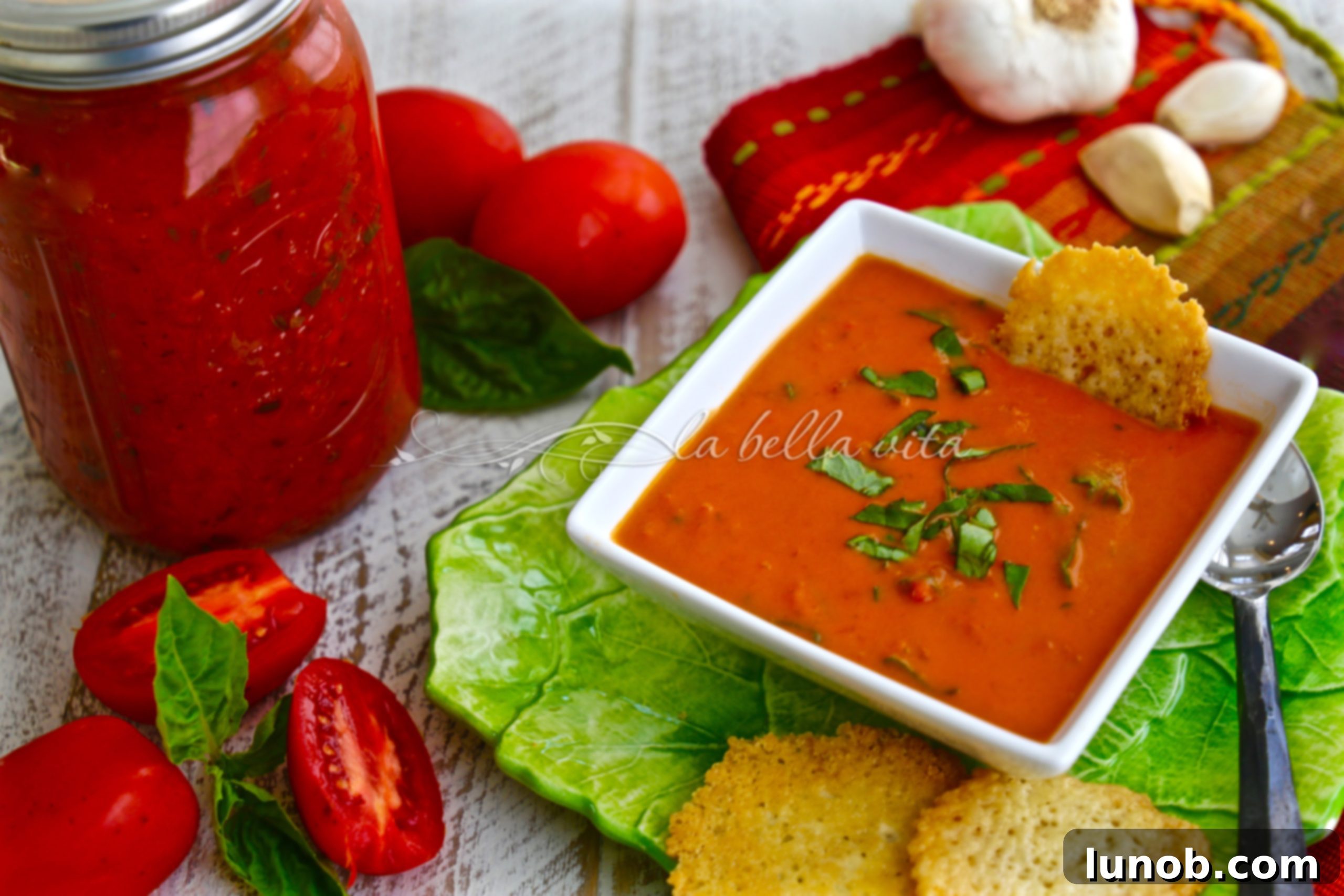 Roasted Tomato Bisque with Parmesan Crisps