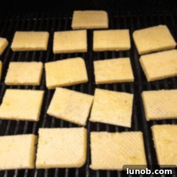 Grilling polenta.