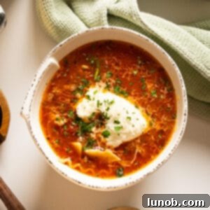 Ultimate One-Pot Lasagna Soup 13 Lasagna soup in a bowl with a dollop of ricotta garnished with parsley and parmesan.