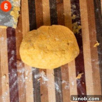 Gnocchi dough gently gathered into a ball, ready for shaping.