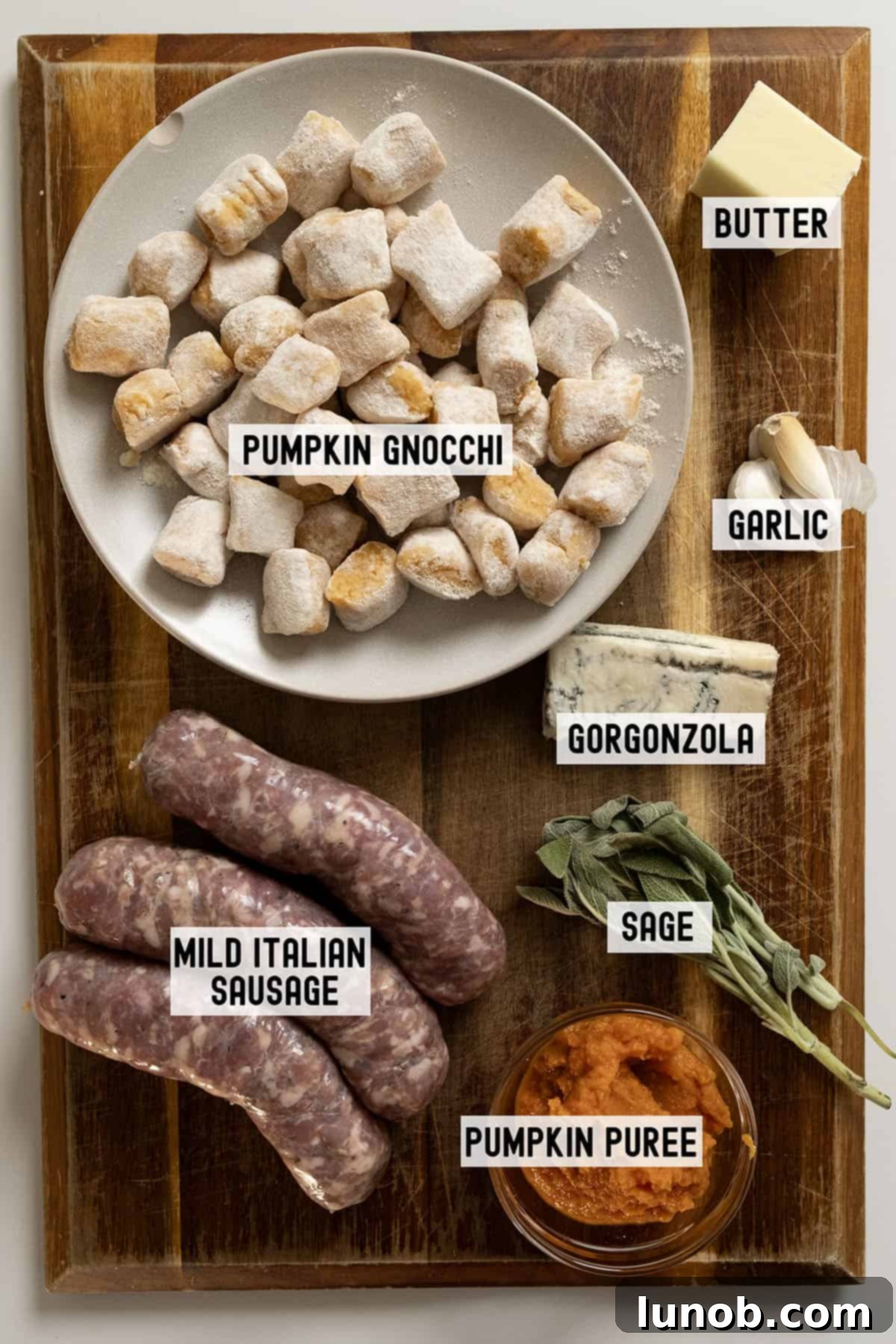 Pumpkin Gnocchi Perfection 3 Fresh ingredients laid out for the gnocchi and pumpkin sauce recipe.