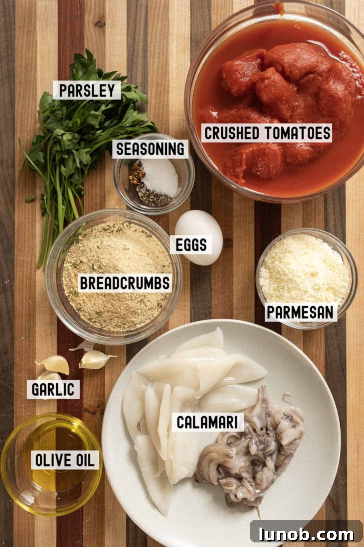 Savory Stuffed Squid 3 Ingredients for the recipe.